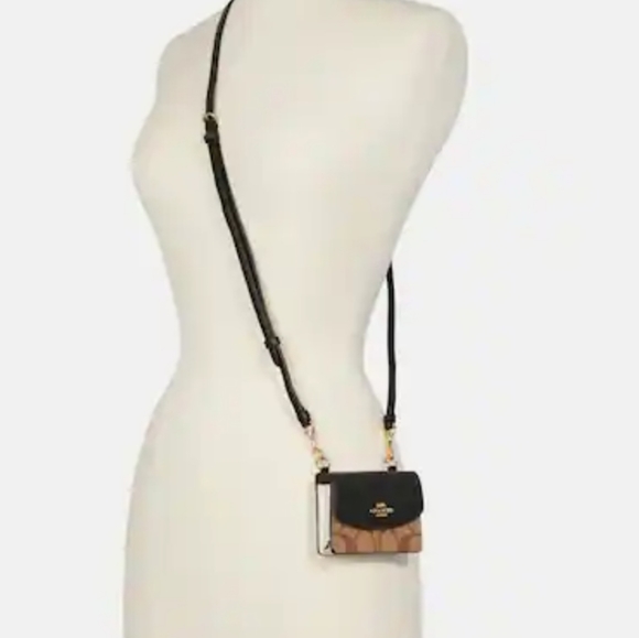 Coach Flap Card Case w/ Strap, Colorblock Canvas Crossbody Wallet ~NWT~ C5577 - Picture 12 of 12